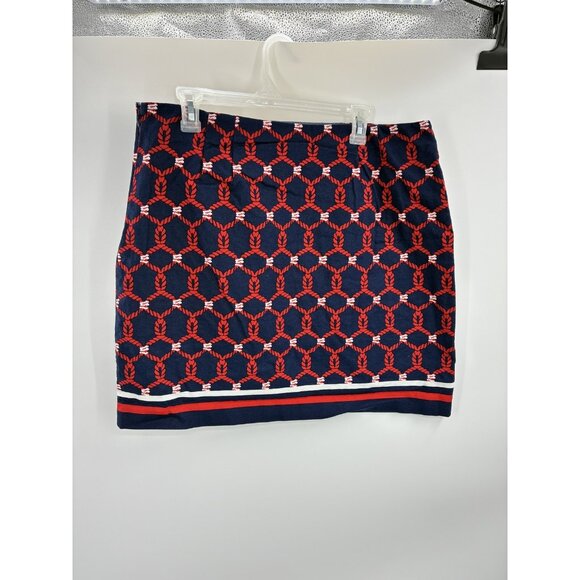 Talbots Womens Skirt Size 16P Red Navy Geometric Rope Print Stretch Straight - Picture 3 of 6